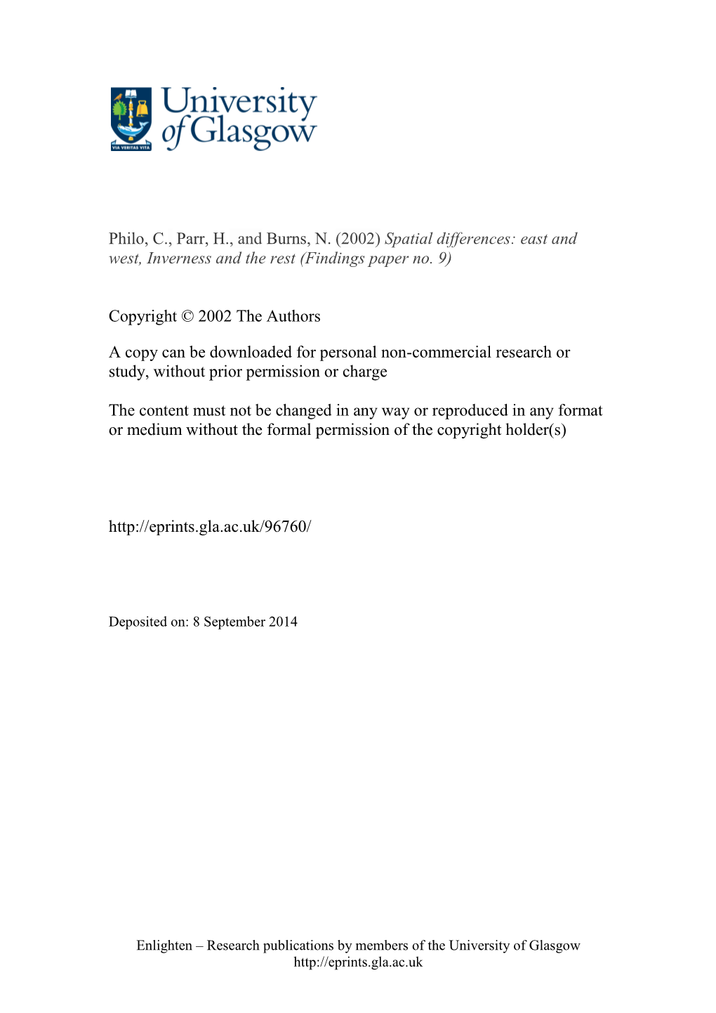 (2002) Spatial Differences: East and West, Inverness and the Rest (Findings Paper No