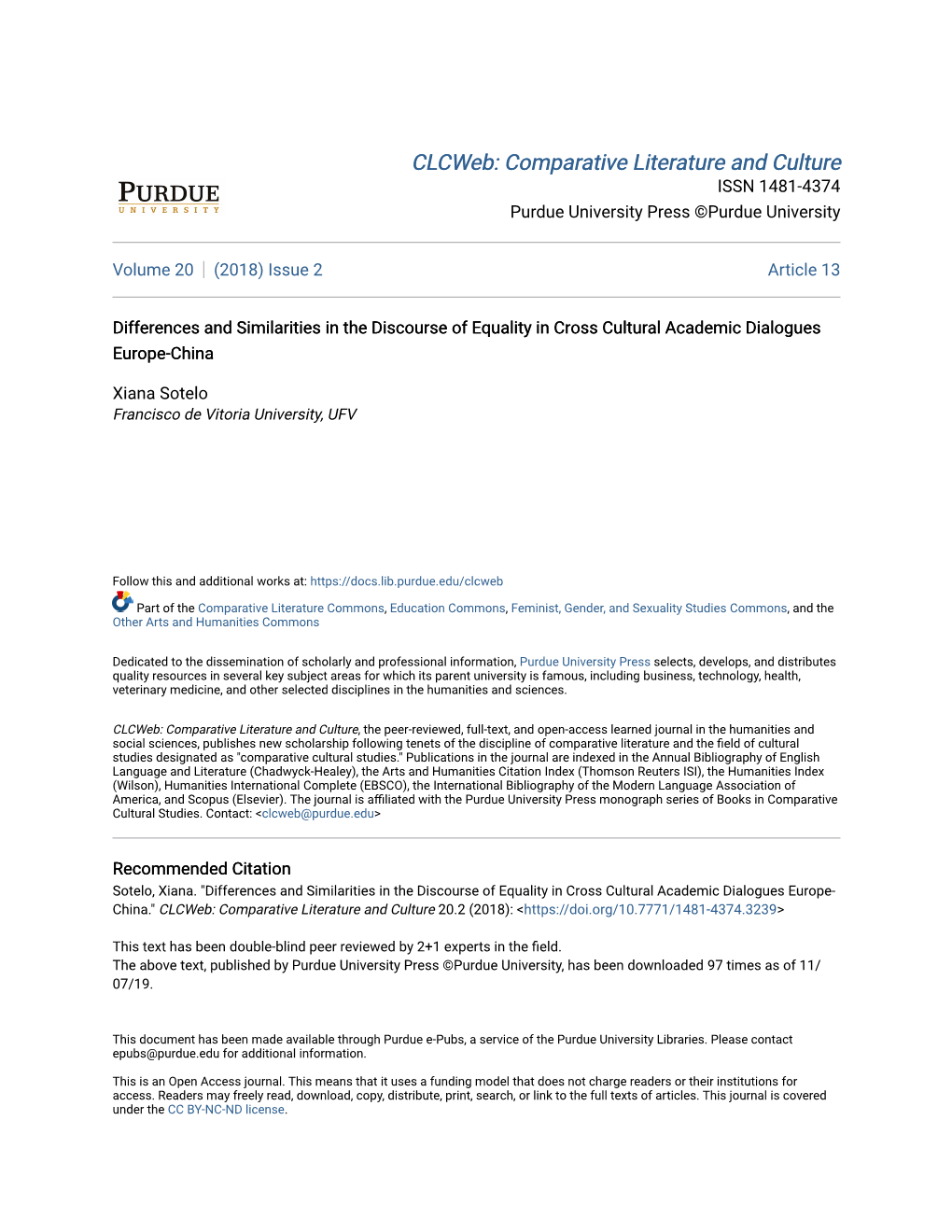 Differences and Similarities in the Discourse of Equality in Cross Cultural Academic Dialogues Europe-China