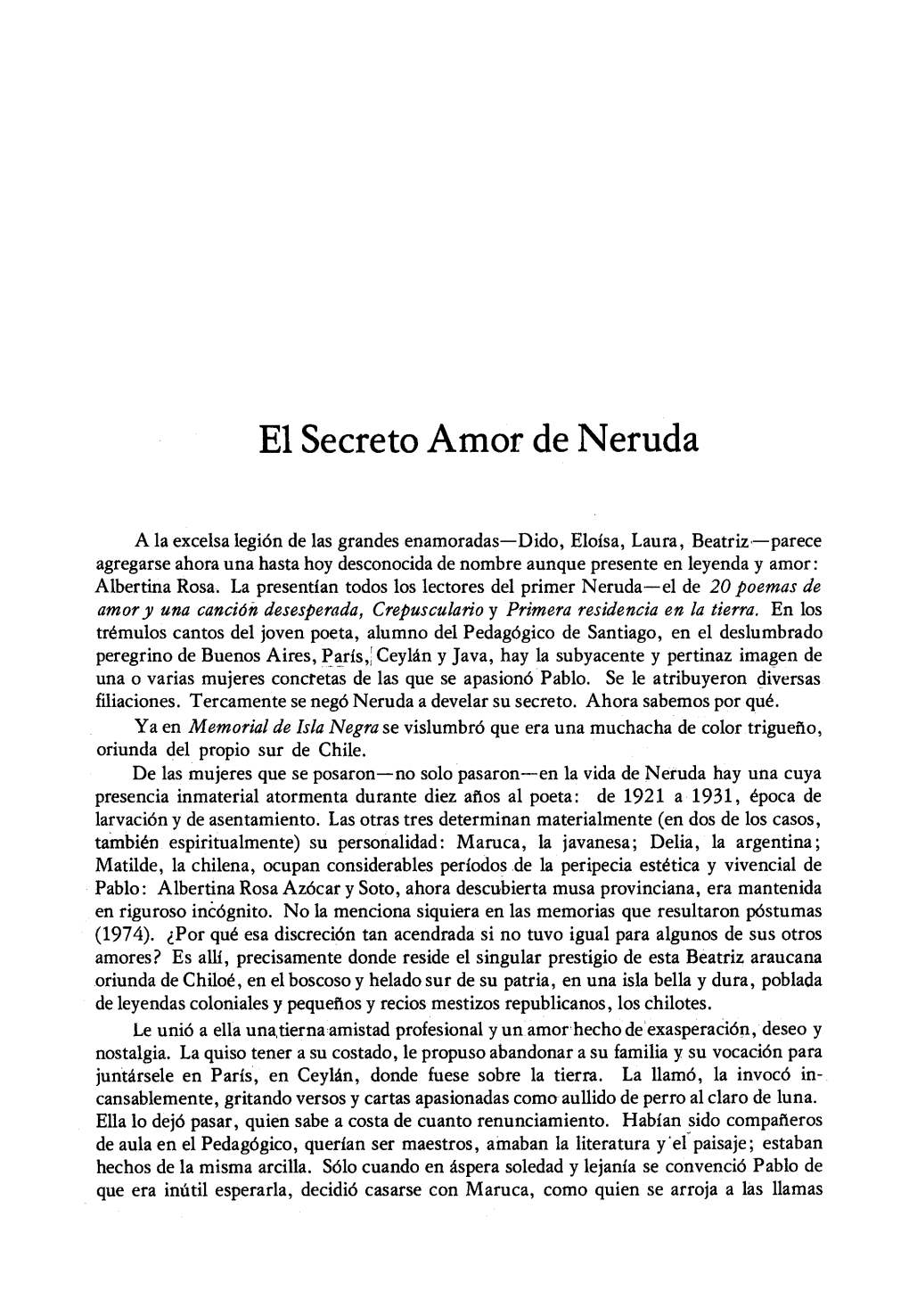 El Secreto Amor De Neruda