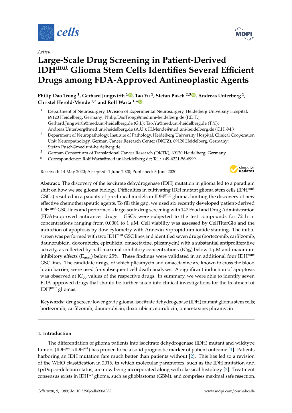 Large-Scale Drug Screening in Patient-Derived IDH Glioma Stem