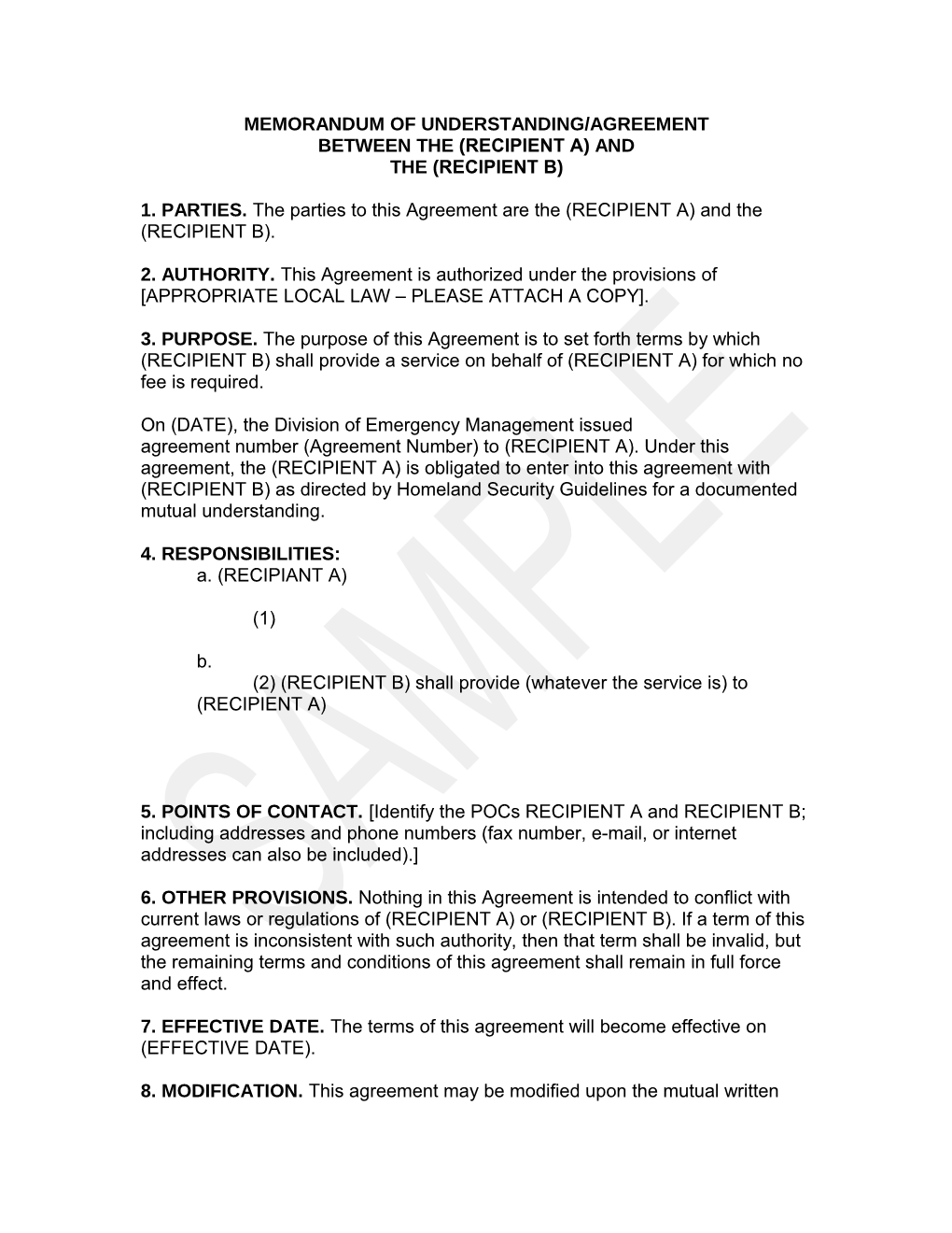 Memorandum of Understanding/Agreement