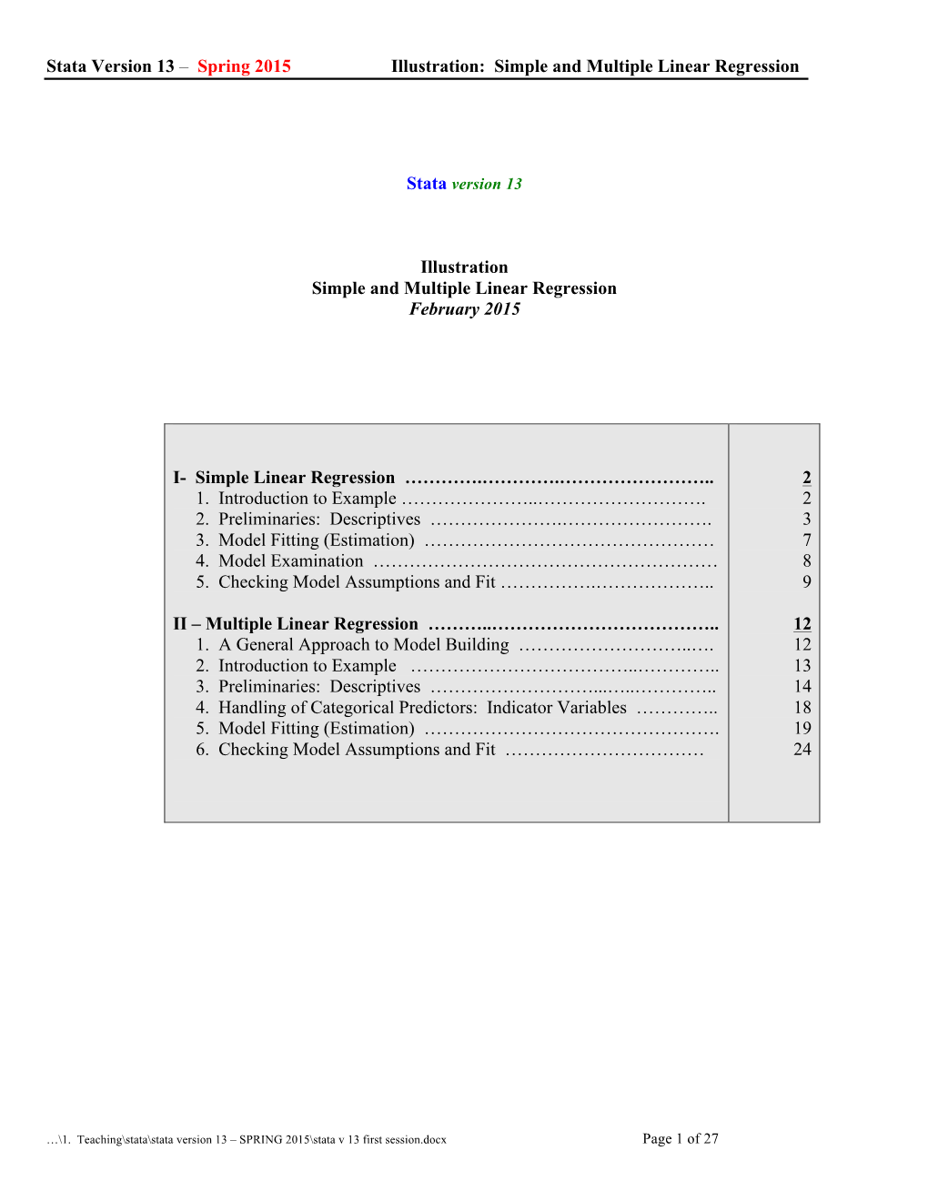 Stata Illustration Simple and Multiple Linear Regression