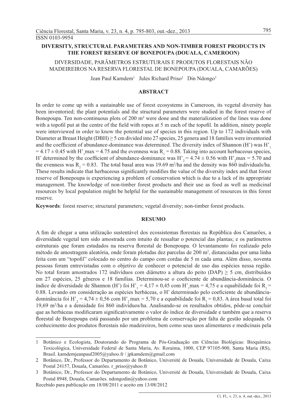 Ciência Florestal, Santa Maria, V. 23, N. 4, P. 795-803, Out