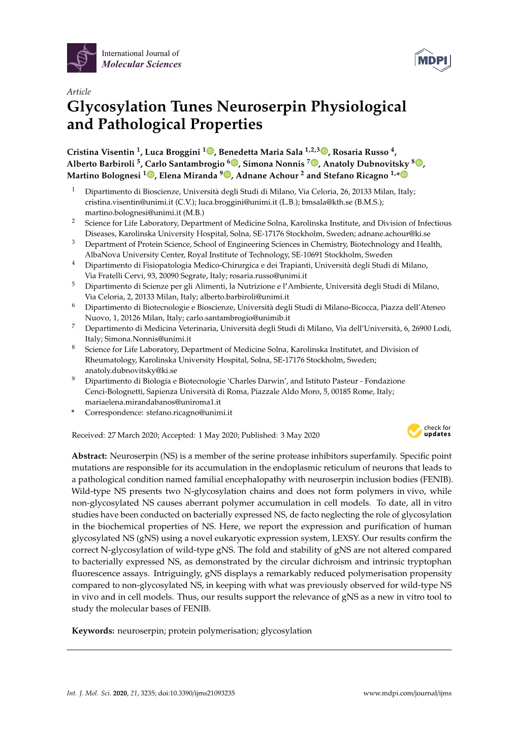 Glycosylation Tunes Neuroserpin Physiological and Pathological Properties