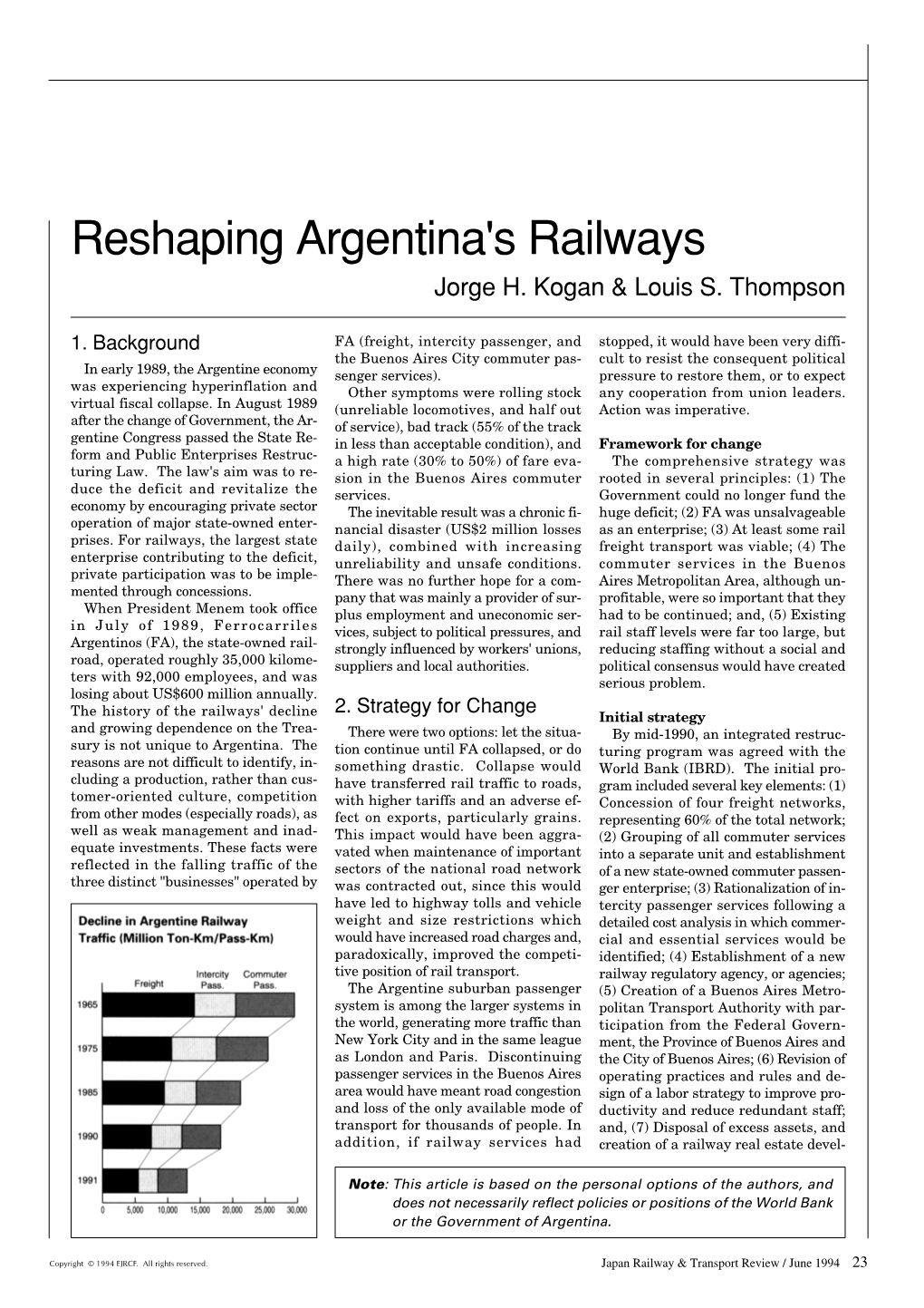 Reshaping Argentina's Railways Jorge H