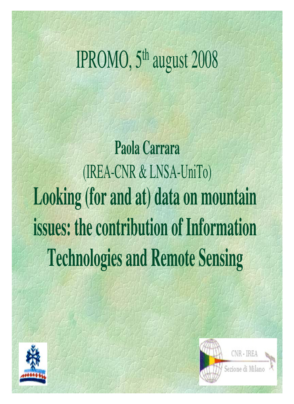 (For and At) Data on Mountain Issues: the Contribution of Information