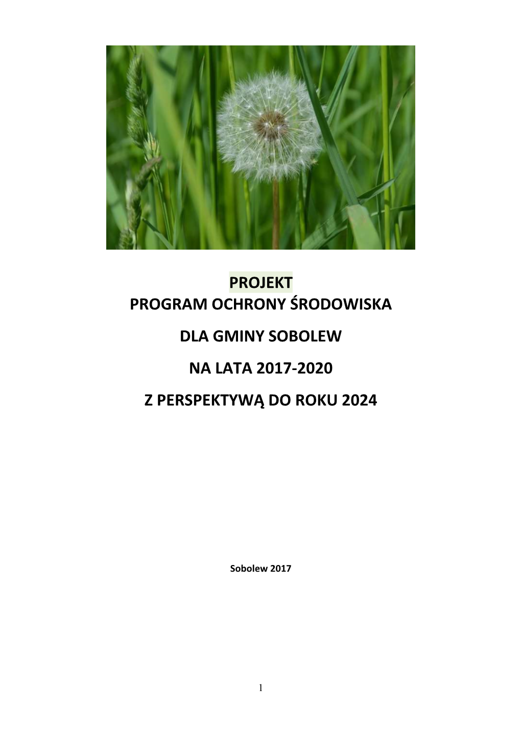 Projekt Program Ochrony Środowiska Dla Gminy Sobolew Na Lata 2017-2020 Z Perspektywą Do Roku 2024