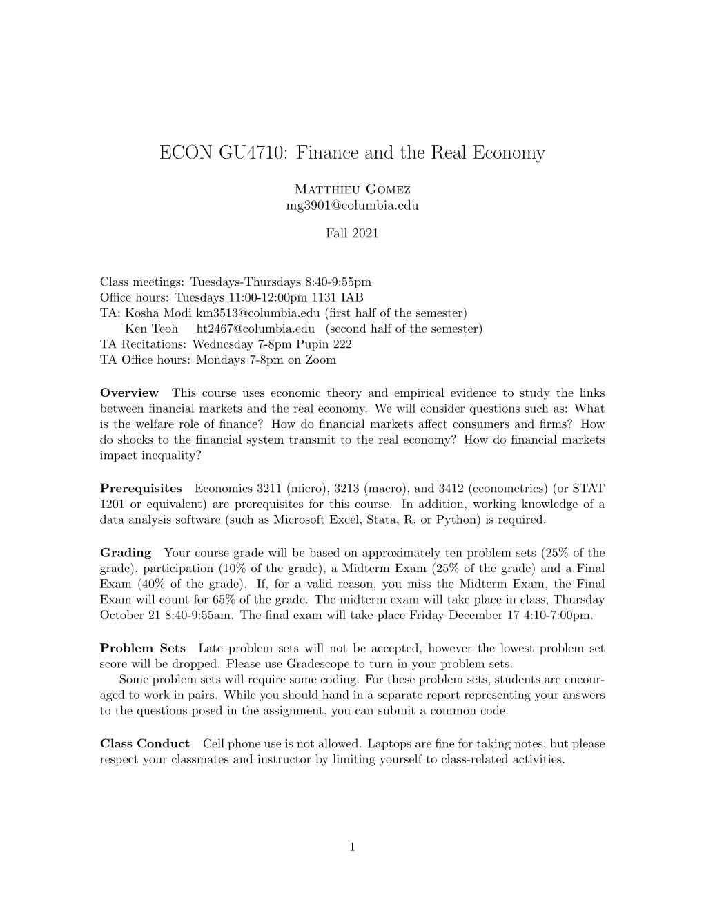 ECON GU4710: Finance and the Real Economy