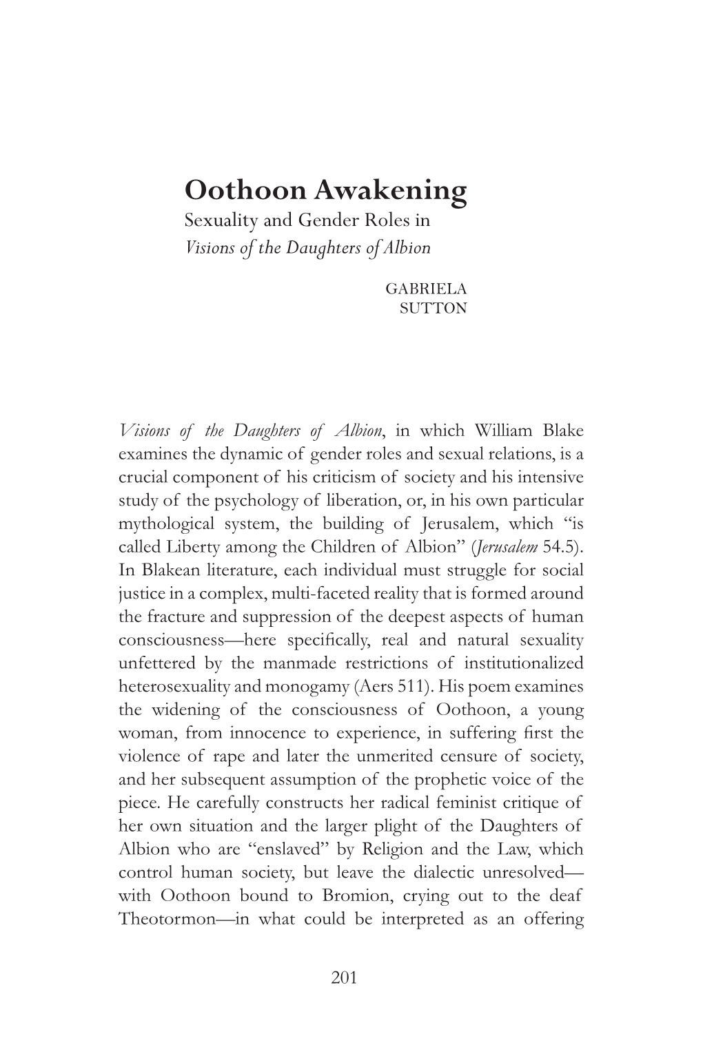 Oothoon Awakening Sexuality and Gender Roles in Visions of the Daughters of Albion