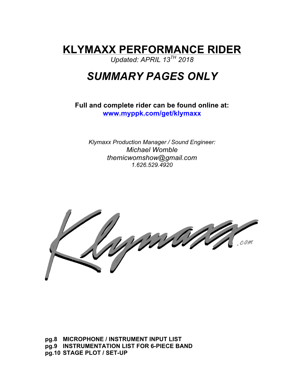 Klymaxx.Com Performance Rider Summary APR2018