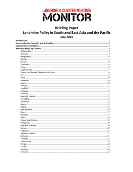 Briefing Paper Landmine Policy in South and East Asia and the Pacific July 2019