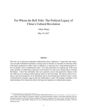 For Whom the Bell Tolls: the Political Legacy of China's Cultural Revolution