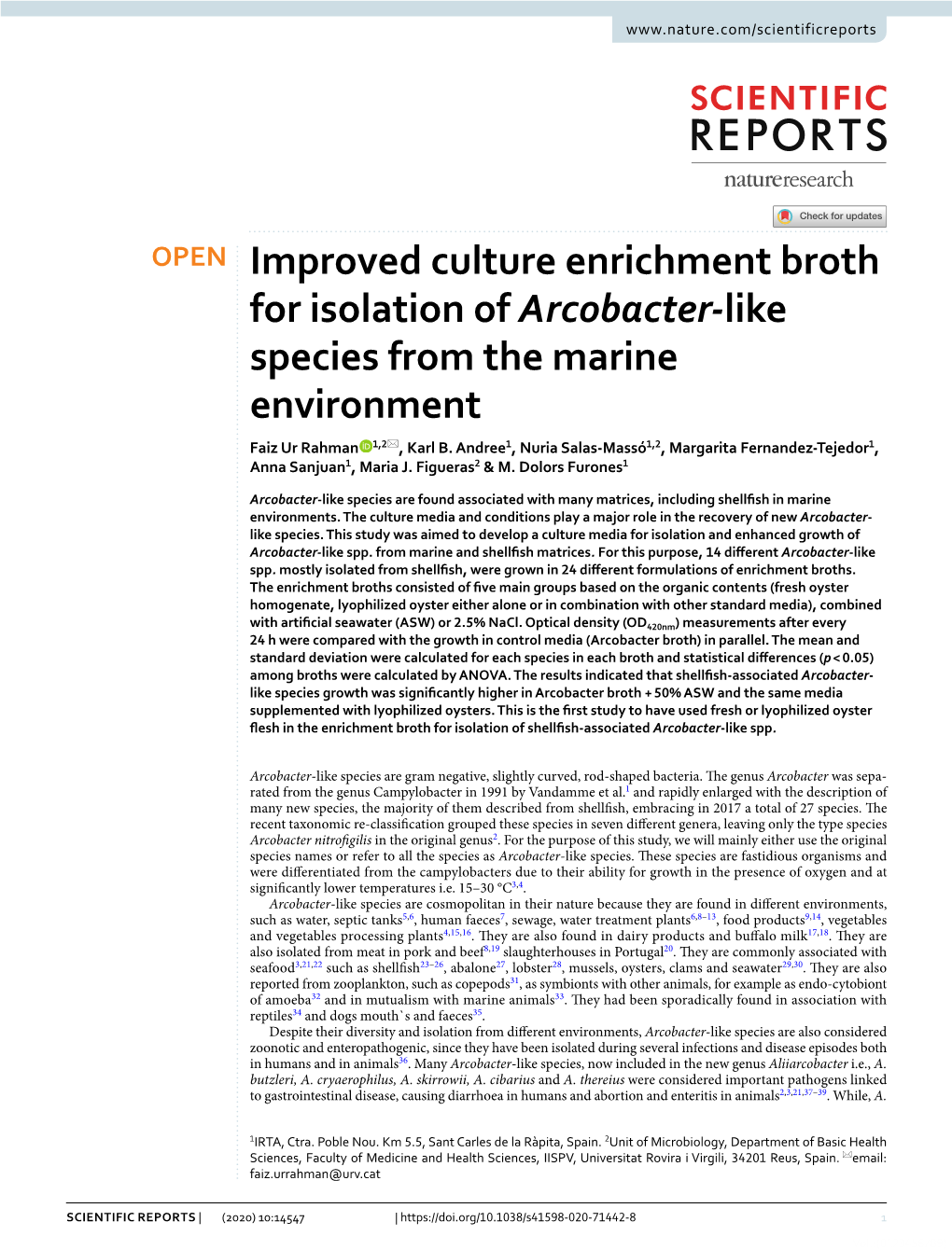 Improved Culture Enrichment Broth for Isolation of Arcobacter-Like Species
