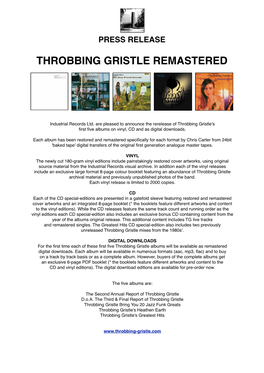 Throbbig Gristle Remastered Press Release