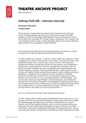 Theatre Archive Project: Interview with Anthony Field