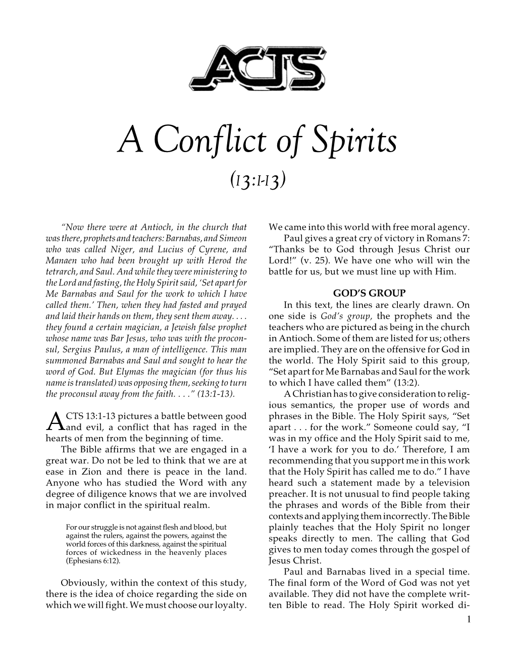 A Conflict of Spirits (I3:I-I3)