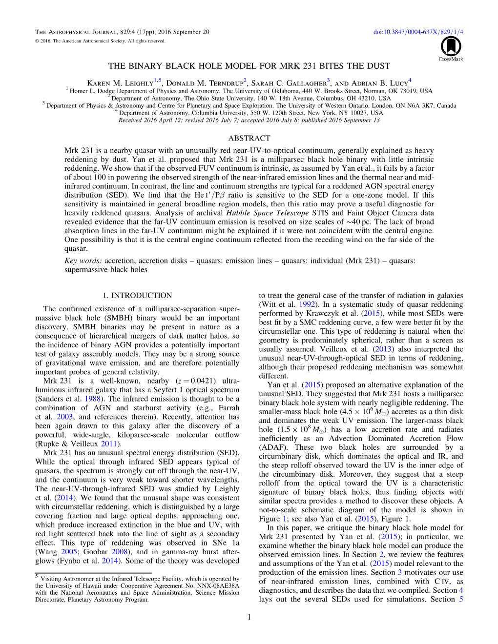 THE BINARY BLACK HOLE MODEL for MRK 231 BITES the DUST Karen M