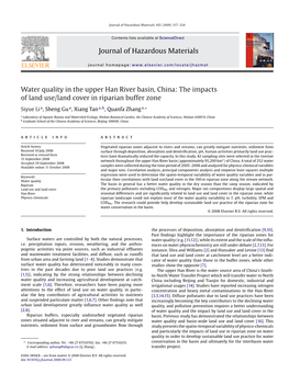 Journal of Hazardous Materials Water Quality in the Upper Han River Basin