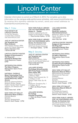 May 2015 Calendar of Events
