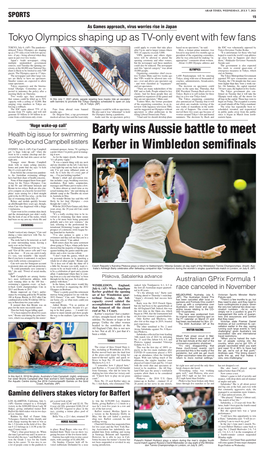 Barty Wins Aussie Battle to Meet Kerber in Wimbledon Semifinals