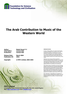 The Arab Contribution to Music of the Western World March 2004