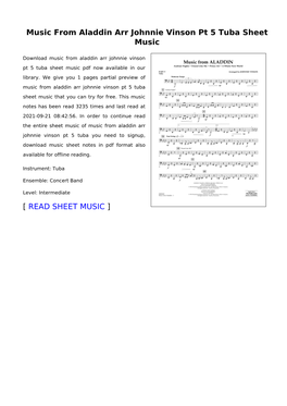 Music from Aladdin Arr Johnnie Vinson Pt 5 Tuba Sheet Music