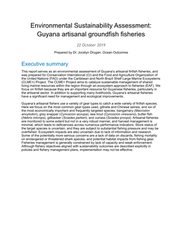Guyana Environmental Sustainability Assessment Artisanal Groundfish