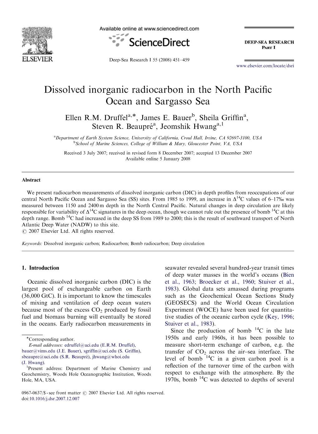 Dissolved Inorganic Radiocarbon in the North Pacific Ocean And