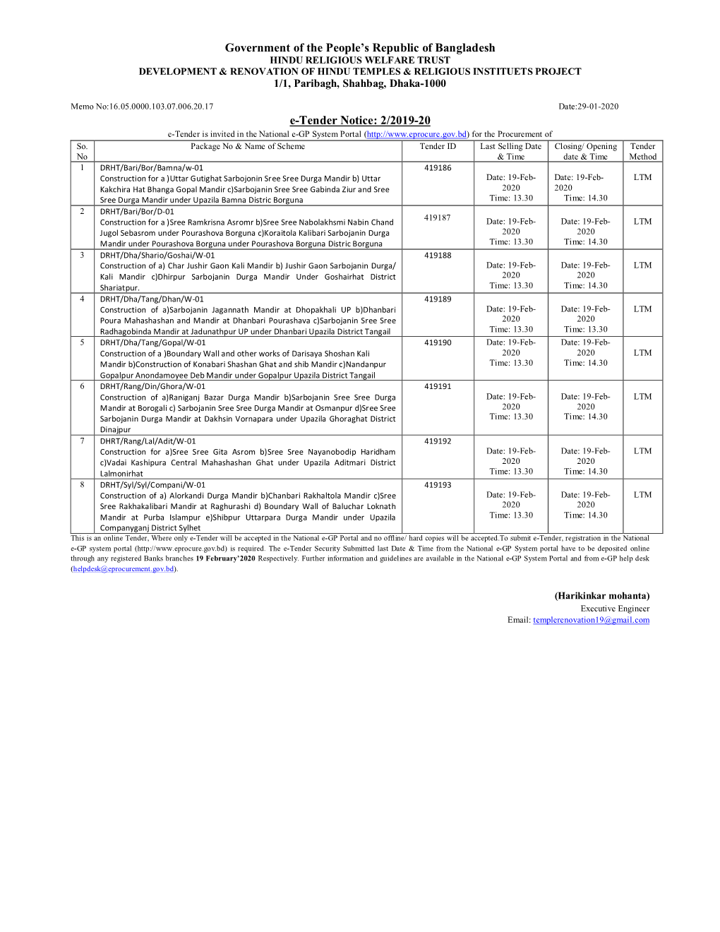 Government of the People's Republic of Bangladesh E-Tender Notice: 2