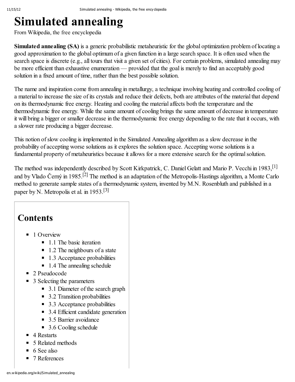 Simulated Annealing - Wikipedia, the Free Ency Clopedia Simulated Annealing from Wikipedia, the Free Encyclopedia