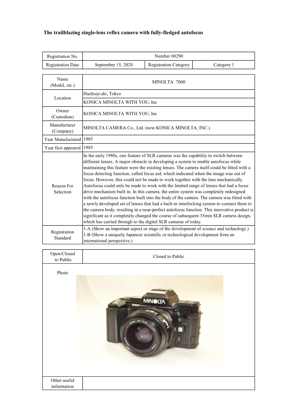 The Trailblazing Single-Lens Reflex Camera with Fully-Fledged Autofocus