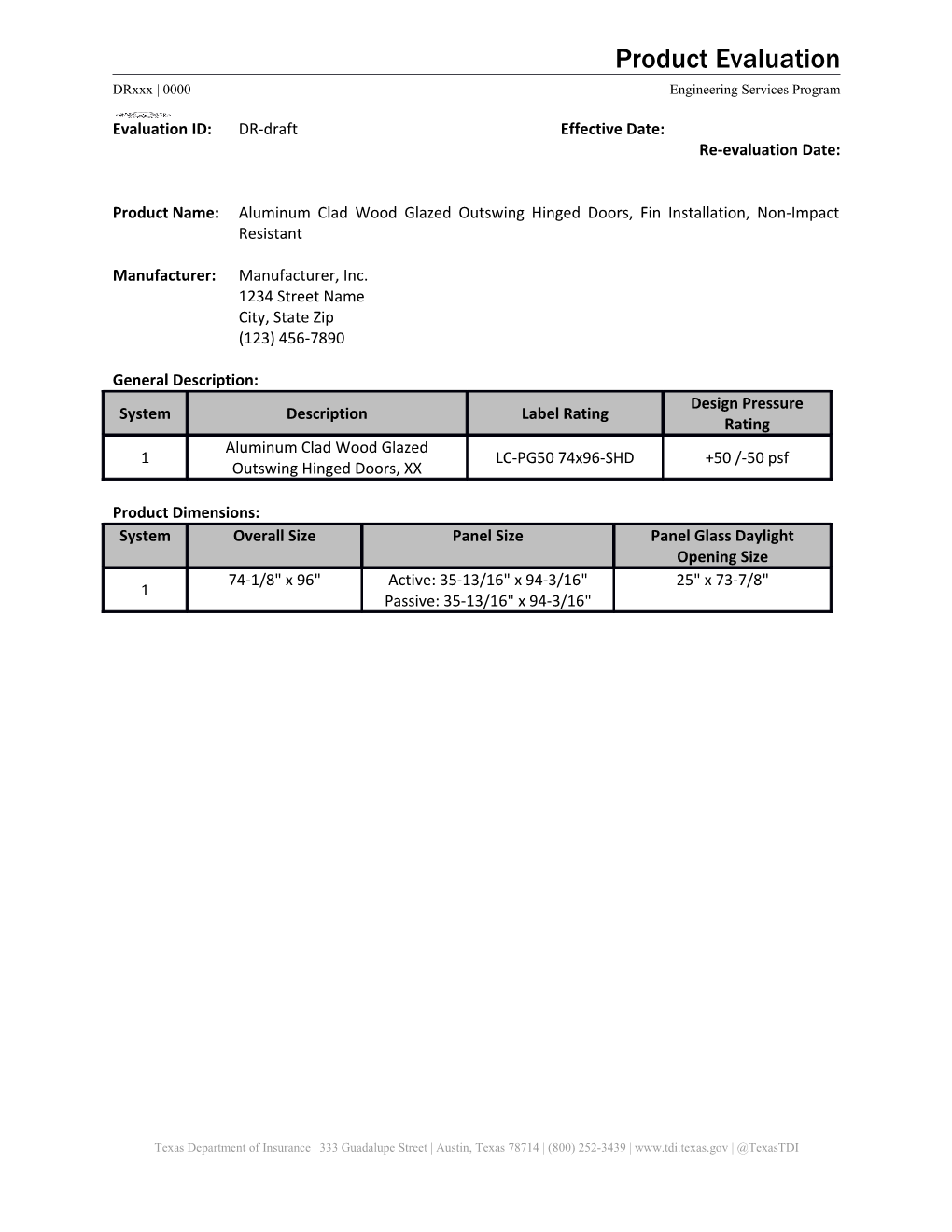 Evaluation ID: DR-Draft Effective Date