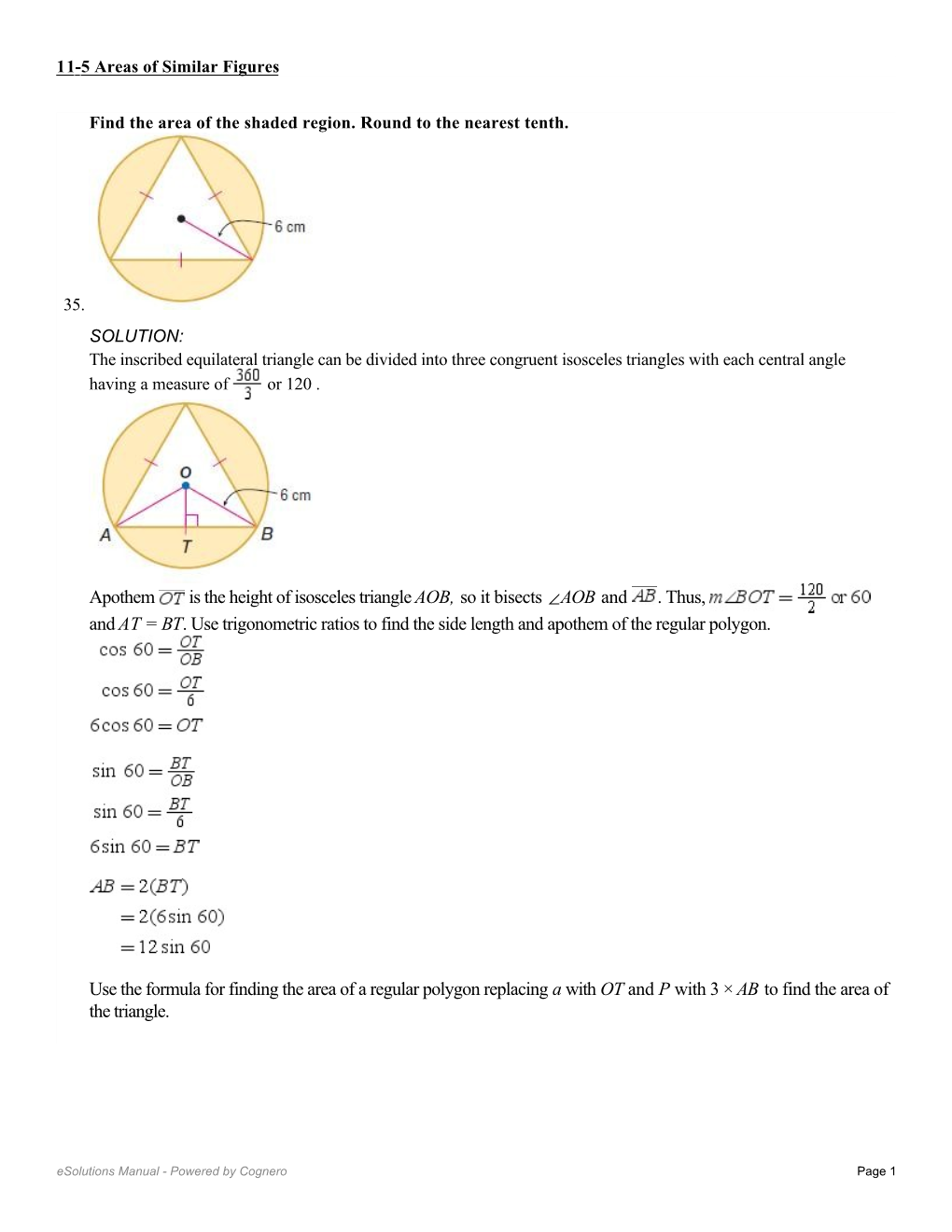 Apothem Is the Height of Isosceles Triangle AOB, So It Bisects ∠AOB And