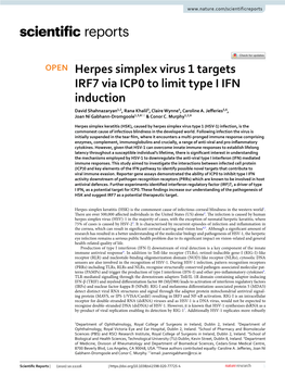 Herpes Simplex Virus 1 Targets IRF7 Via ICP0 to Limit Type I IFN Induction David Shahnazaryan1,2, Rana Khalil3, Claire Wynne4, Caroline A