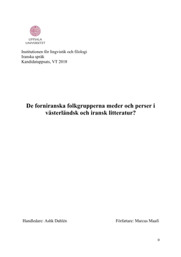 De Forniranska Folkgrupperna Meder Och Perser I Västerländsk Och Iransk Litteratur?