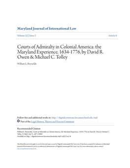 Courts of Admiralty in Colonial America: the Maryland Experience, 1634-1776, by David R