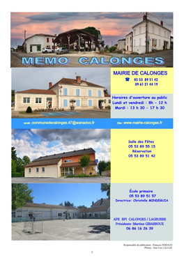 Mairie De Calonges  05 53 89 51 42 09 61 21 44 19