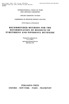 Recommended Methods for the Determination of Residues of Pyrethrins and Piperonyl Hutoxide
