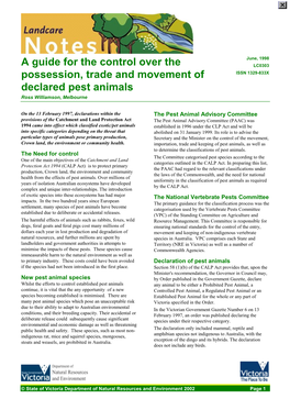 Control Over Possession, Trade and Movement of Proclaimed Pest Animals