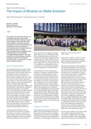 The Impact of Binaries on Stellar Evolution Held at ESO Headquarters, Garching, Germany, 3–7 July 2017
