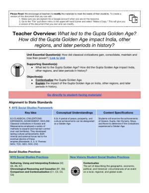 Teacher Overview: ​What Led to the Gupta Golden Age? How Did The