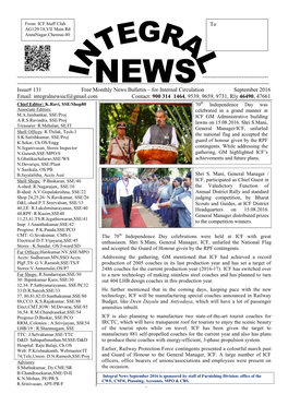 September, 2016 Issue of Integral News