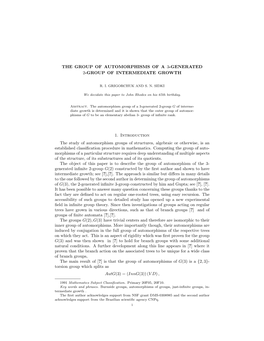 The Group of Automorphisms of a 3-Generated 2-Group of Intermediate Growth