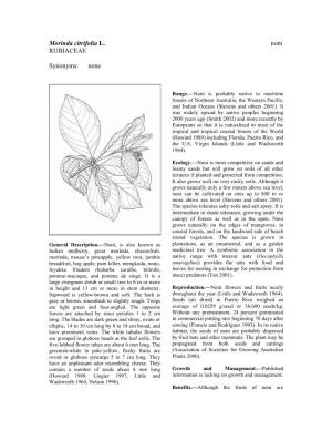 Morinda Citrifolia L. Noni RUBIACEAE Synonyms: None