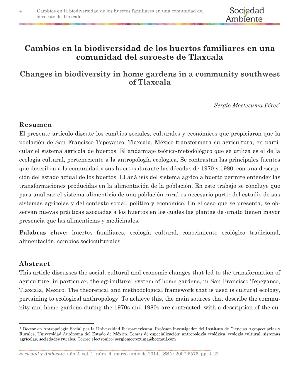 Cambios En La Biodiversidad De Los Huertos Familiares En Una Comunidad Del Suroeste De Tlaxcala