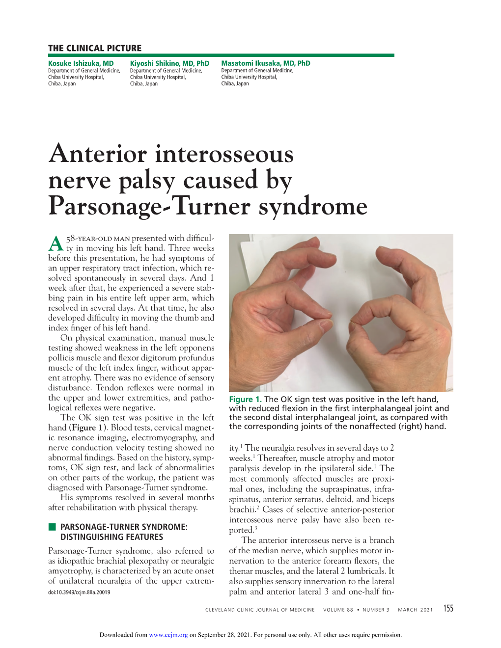 Anterior Interosseous Nerve Palsy Caused By Parsonage Turner Syndrome DocsLib