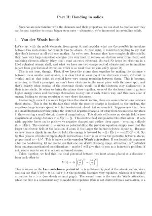 Part II: Bonding in Solids 1 Van Der Waals Bonds