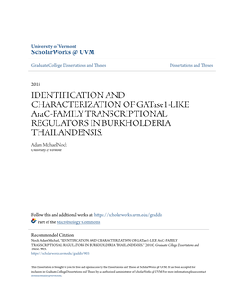 IDENTIFICATION and CHARACTERIZATION of Gatase1-LIKE Arac-FAMILY TRANSCRIPTIONAL REGULATORS in BURKHOLDERIA THAILANDENSIS