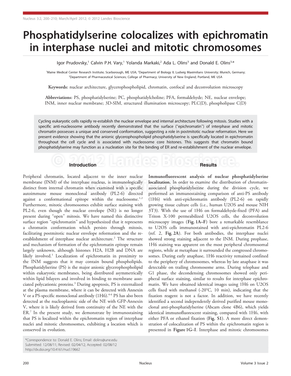 Phosphatidylserine Colocalizes with Epichromatin in Interphase Nuclei and Mitotic Chromosomes