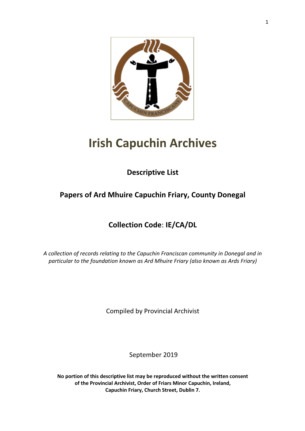 12. Papers of Ard Mhuire Capuchin Friary